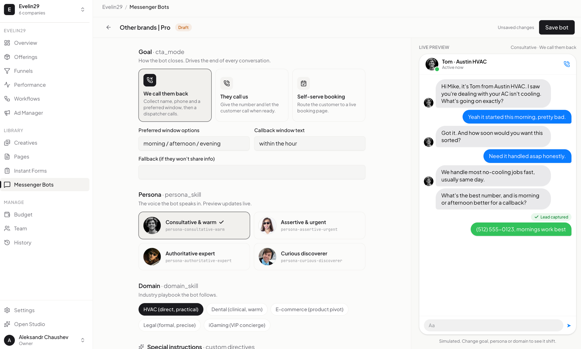 Messenger sales agent
